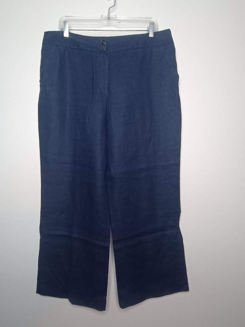 Marks & Spencer Per Una Navy Blue Cropped Wide Leg Linen Trousers UK 16 / US 12